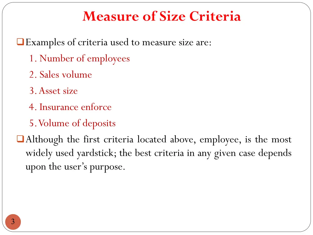 measure of size criteria