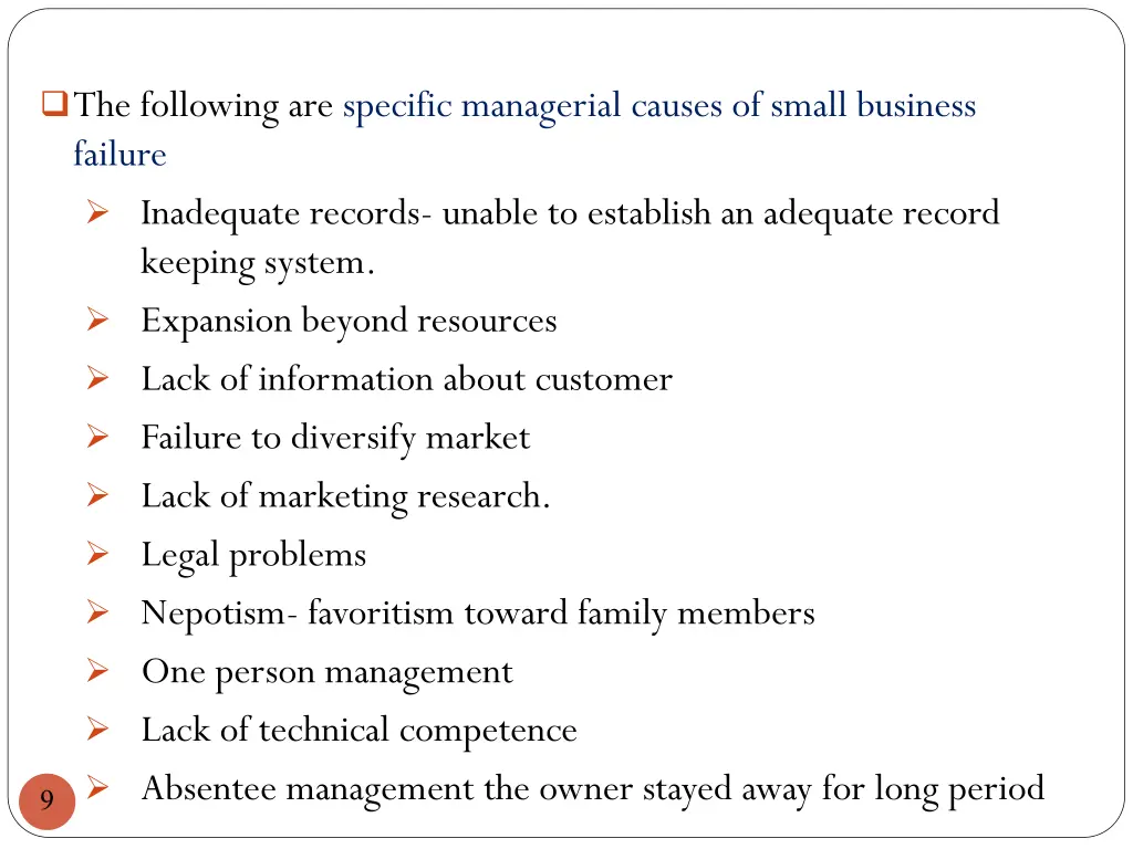 the following are specific managerial causes