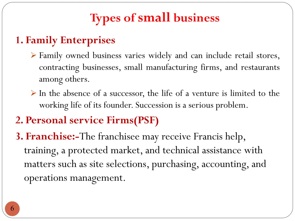 types of small business