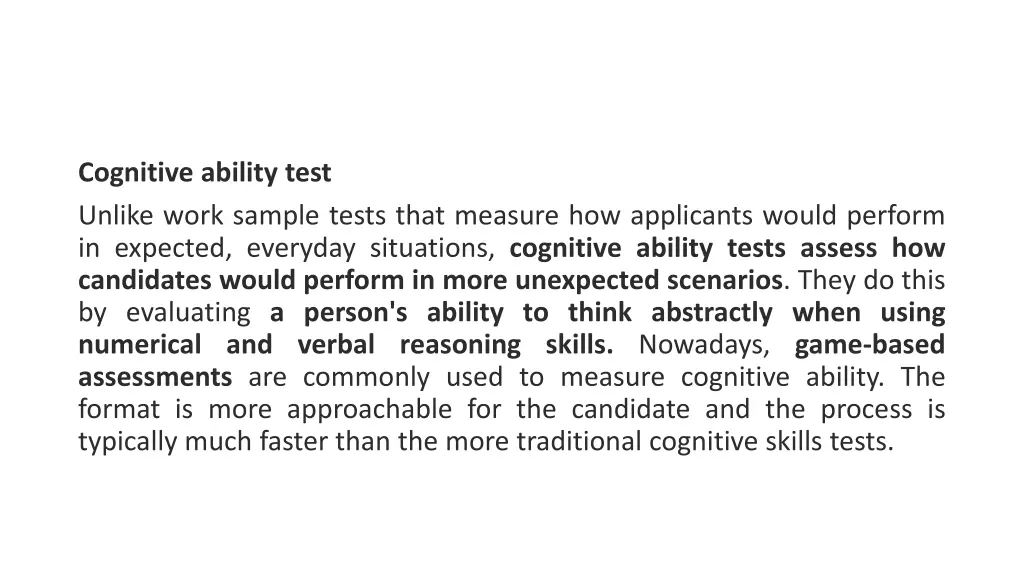 cognitive ability test unlike work sample tests