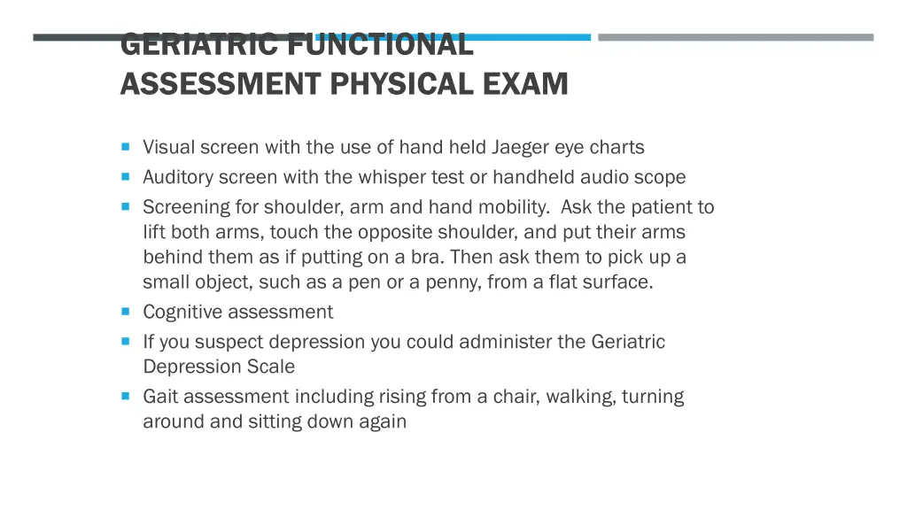 geriatric functional assessment physical exam