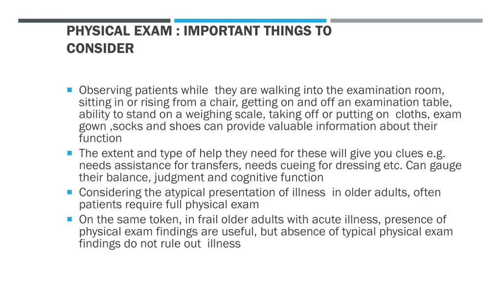 physical exam important things to consider 1