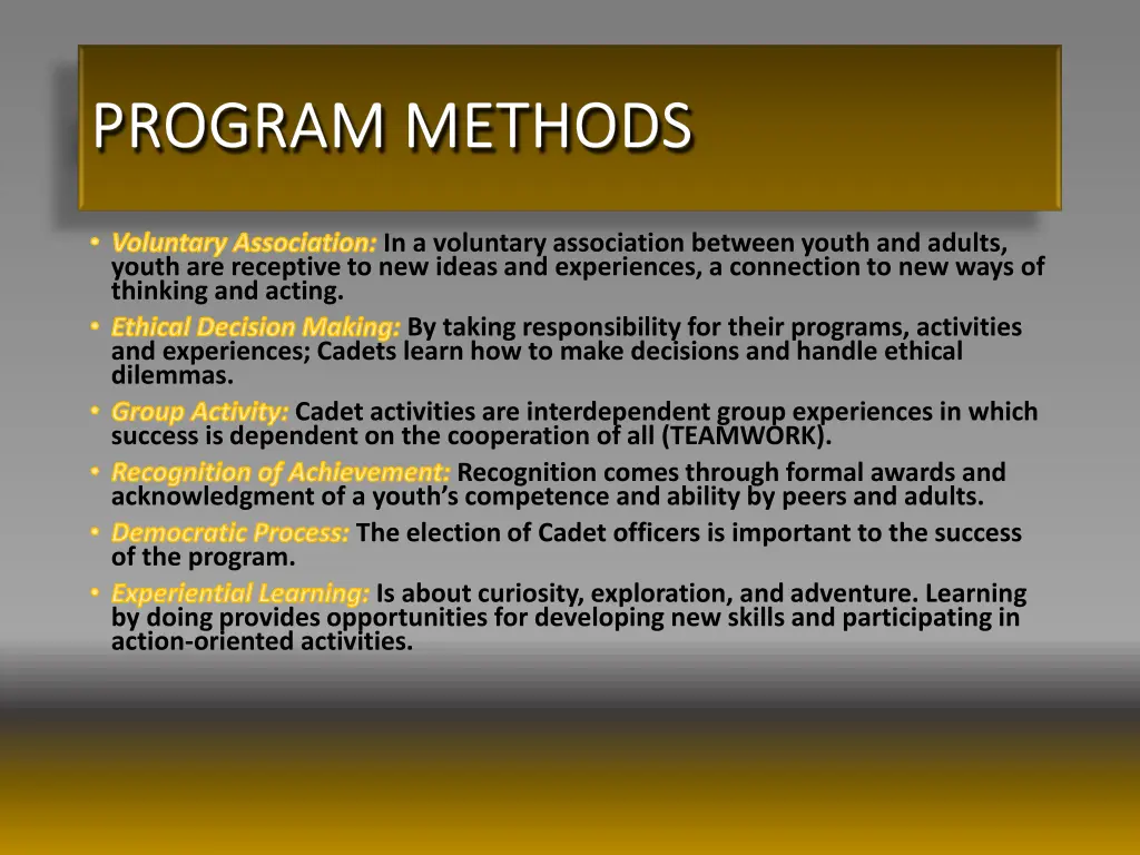 program methods program methods