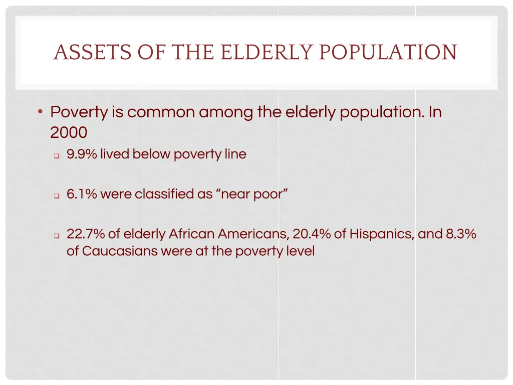 assets of the elderly population