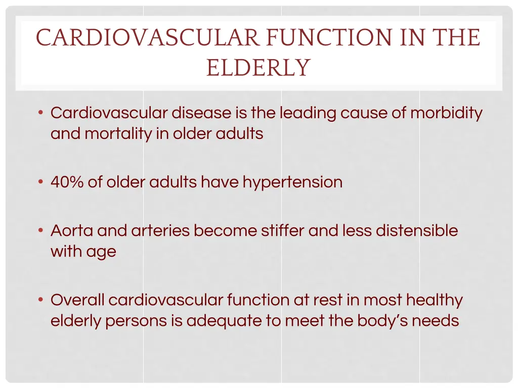 cardiovascular function in the elderly