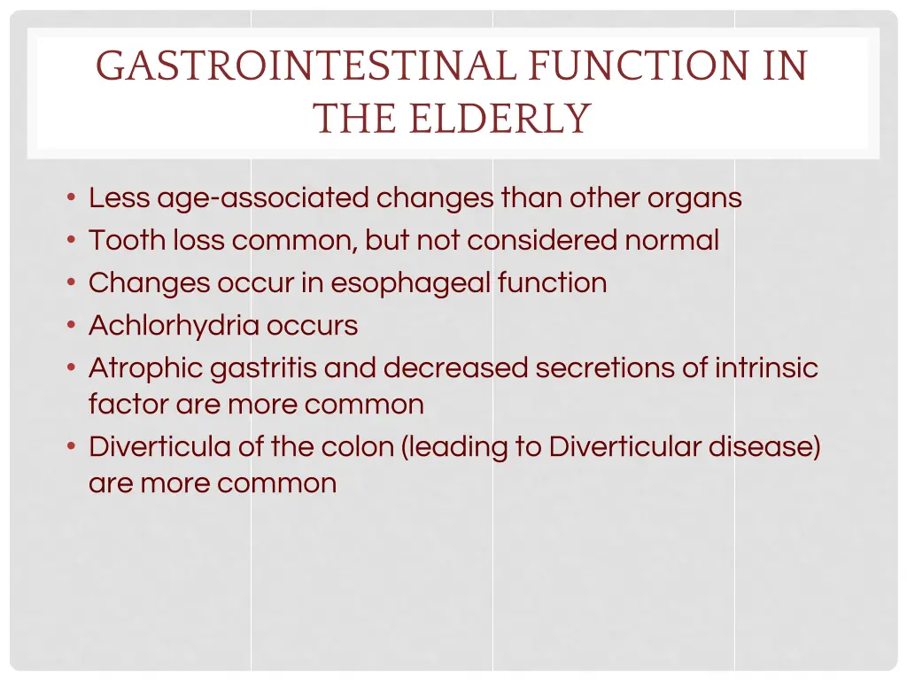 gastrointestinal function in the elderly