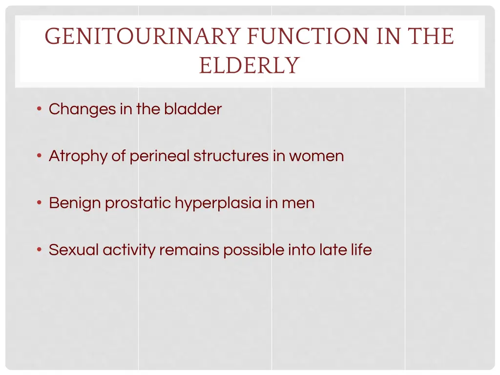 genitourinary function in the elderly