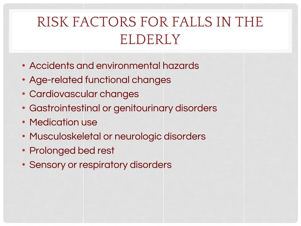 risk factors for falls in the elderly