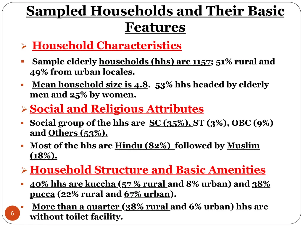 sampled households and their basic features