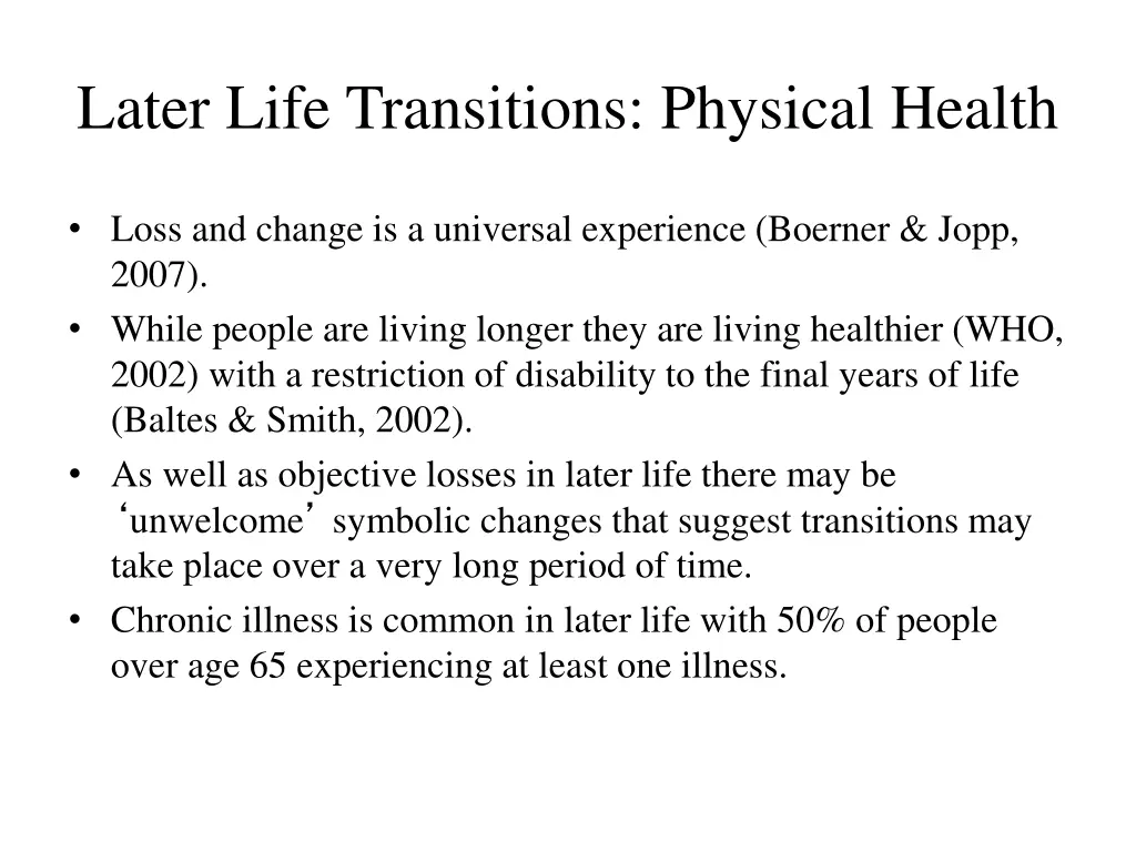 later life transitions physical health