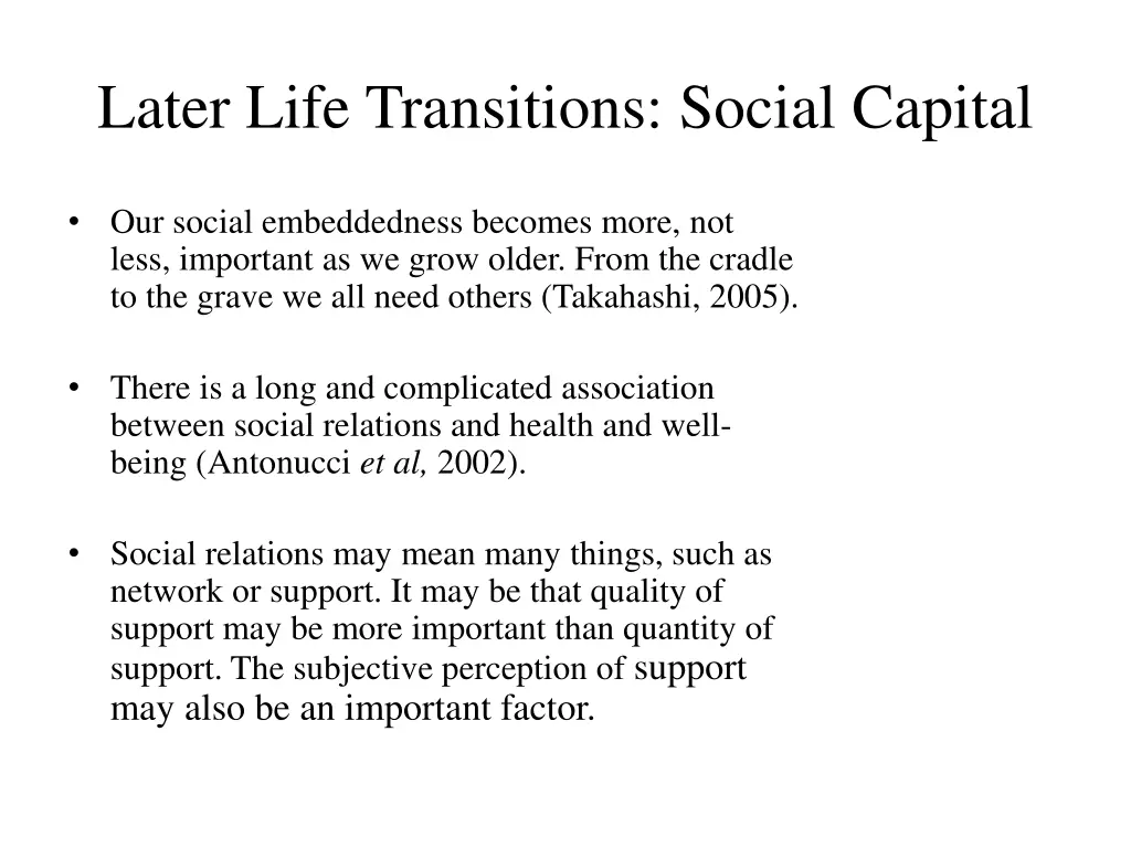 later life transitions social capital