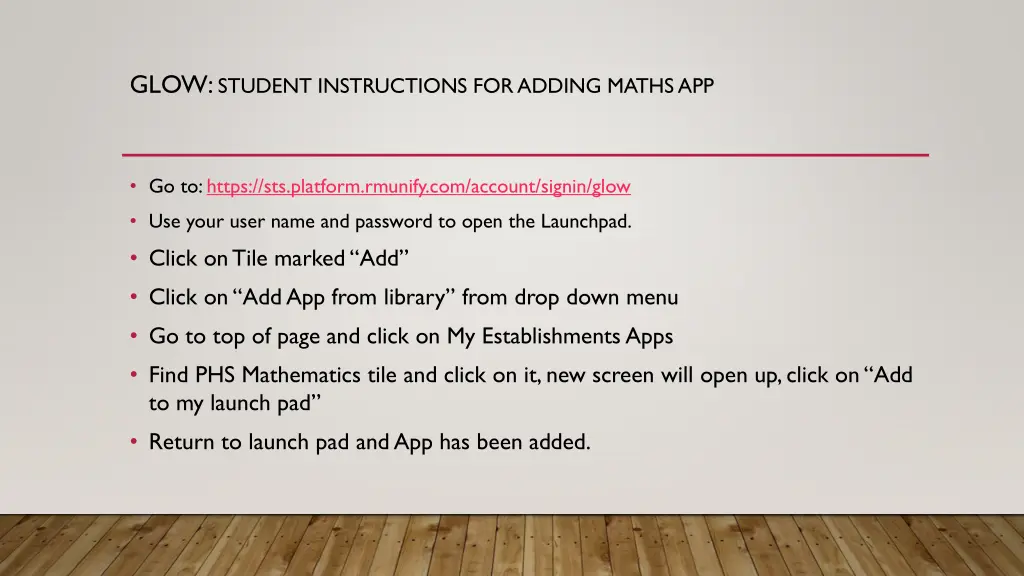 glow student instructions for adding maths app