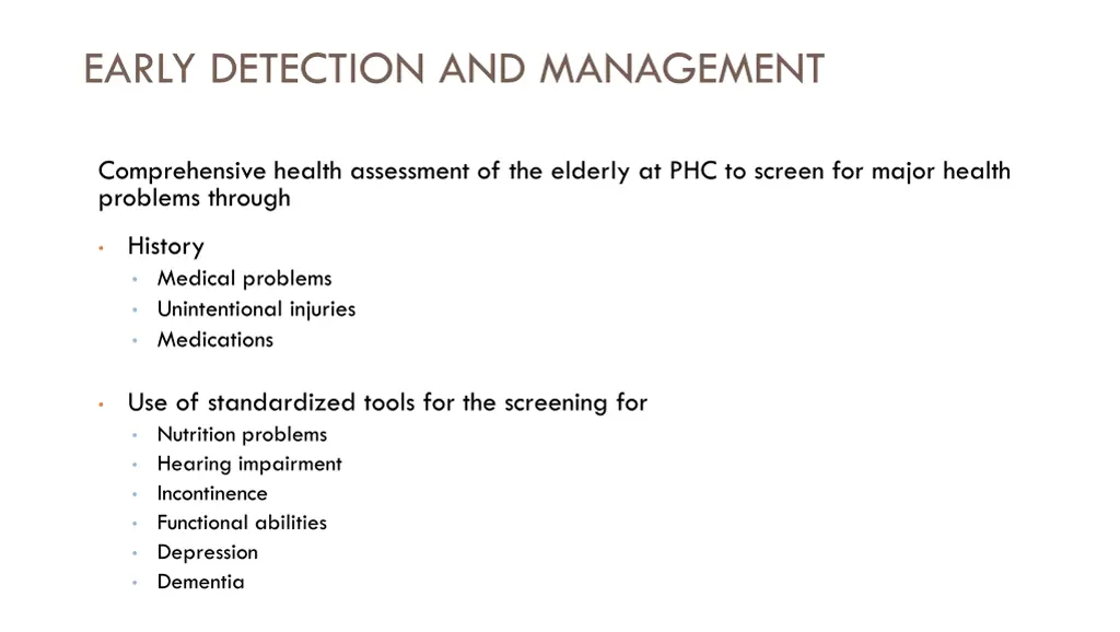 early detection and management