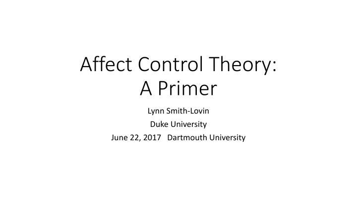 affect control theory a primer