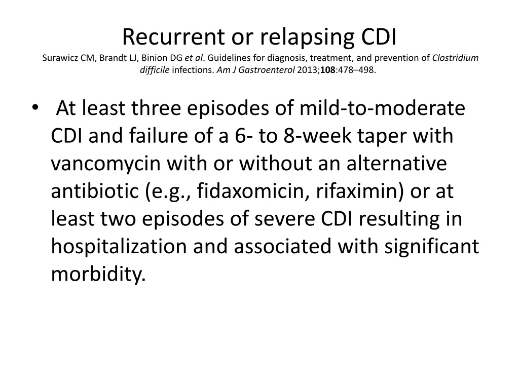 recurrent or relapsing cdi surawicz cm brandt