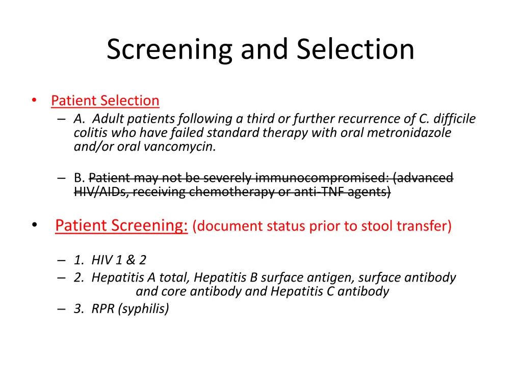 screening and selection