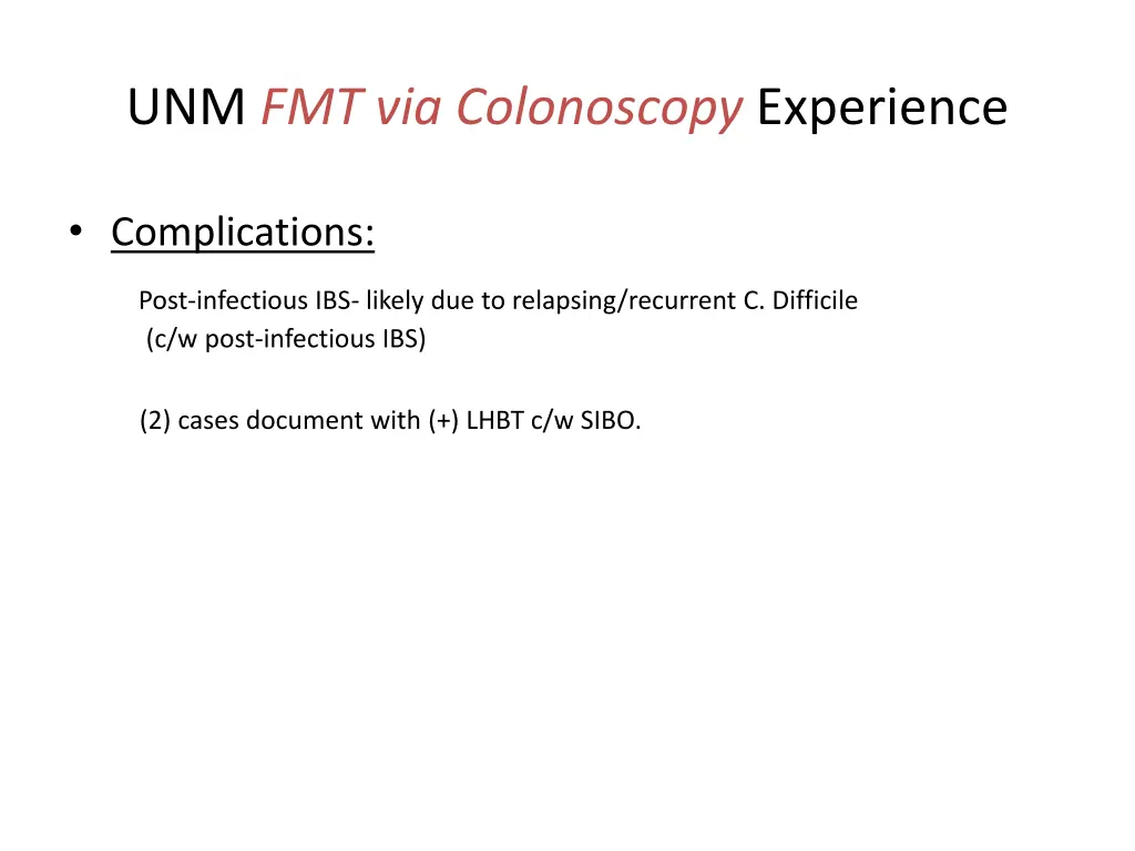 unm fmt via colonoscopy experience 2