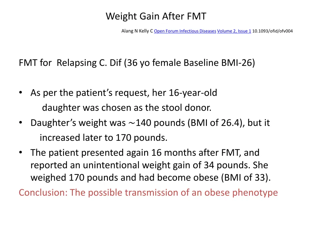 weight gain after fmt