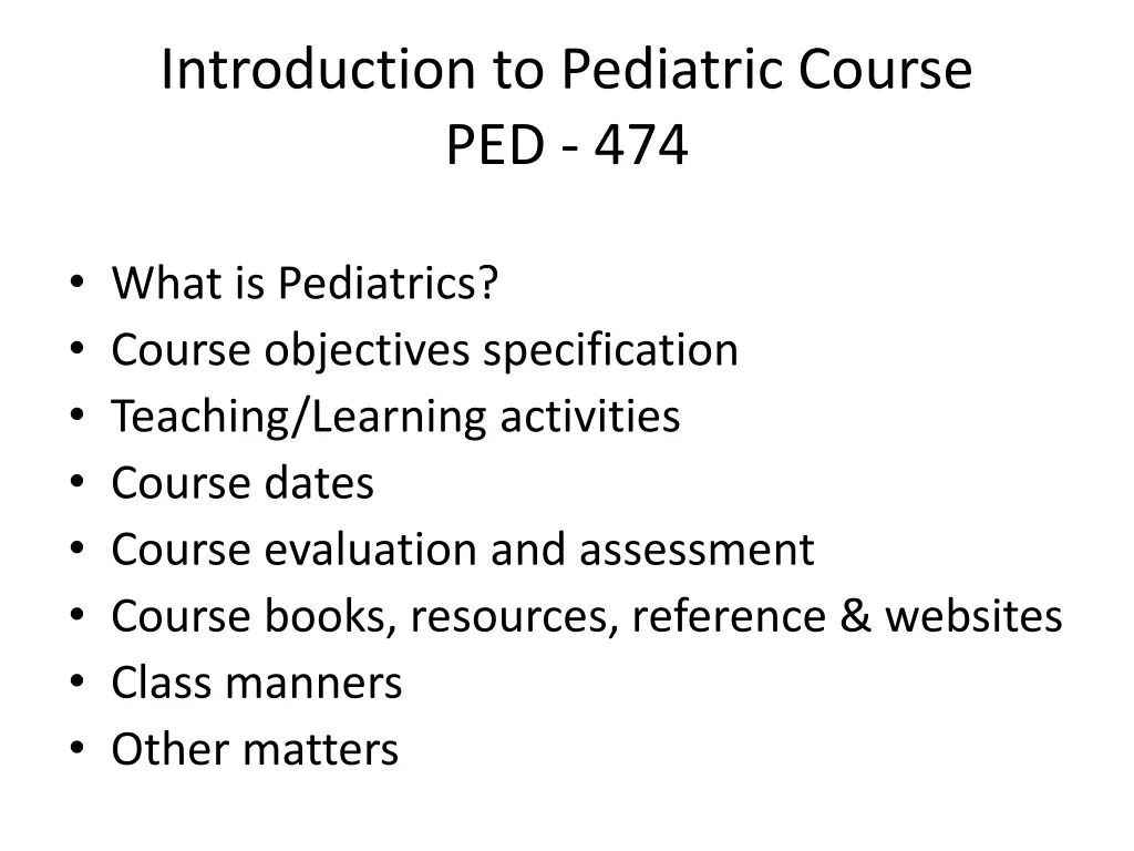 introduction to pediatric course ped 474 1