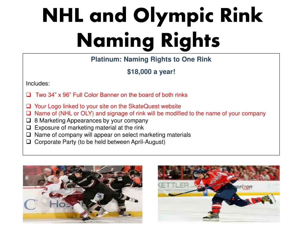 nhl and olympic rink naming rights platinum