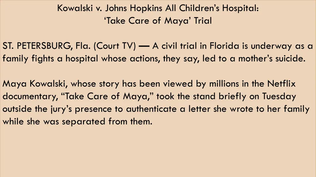 kowalski v johns hopkins all children s hospital