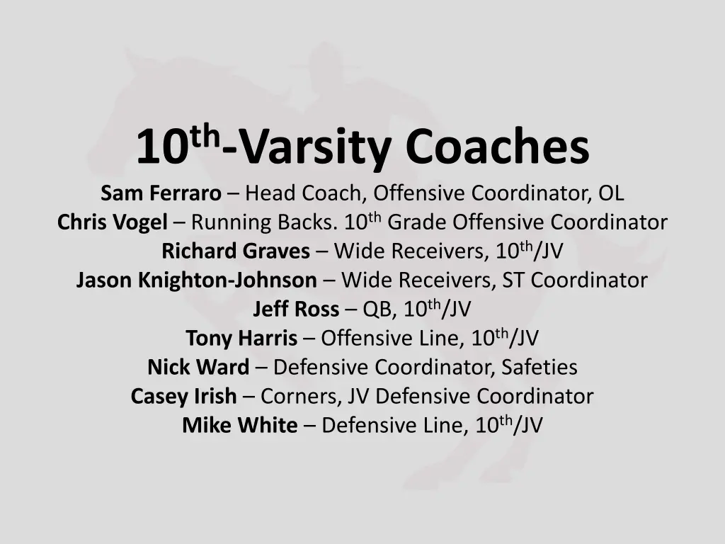 10 th varsity coaches sam ferraro head coach