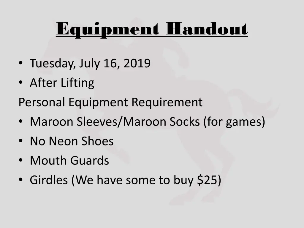 equipment handout