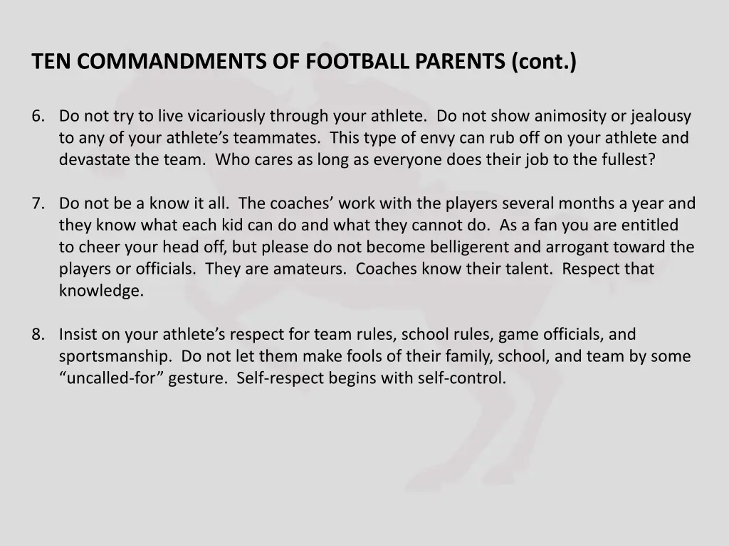 ten commandments of football parents cont