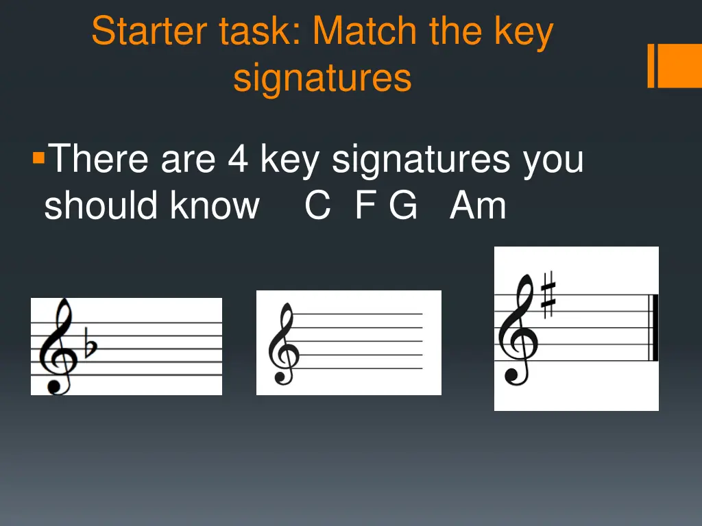 starter task match the key signatures