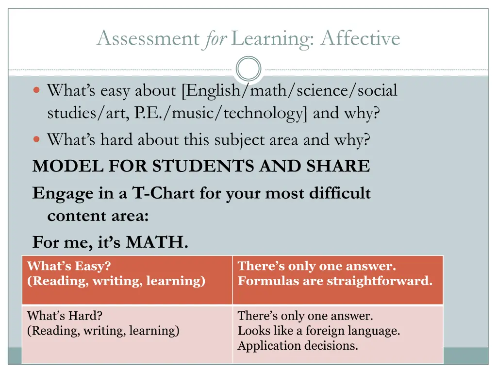 assessment for learning affective