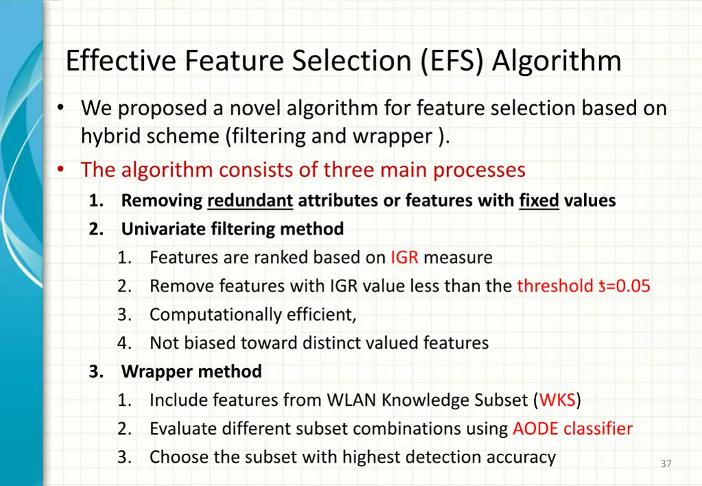 effective feature selection efs algorithm