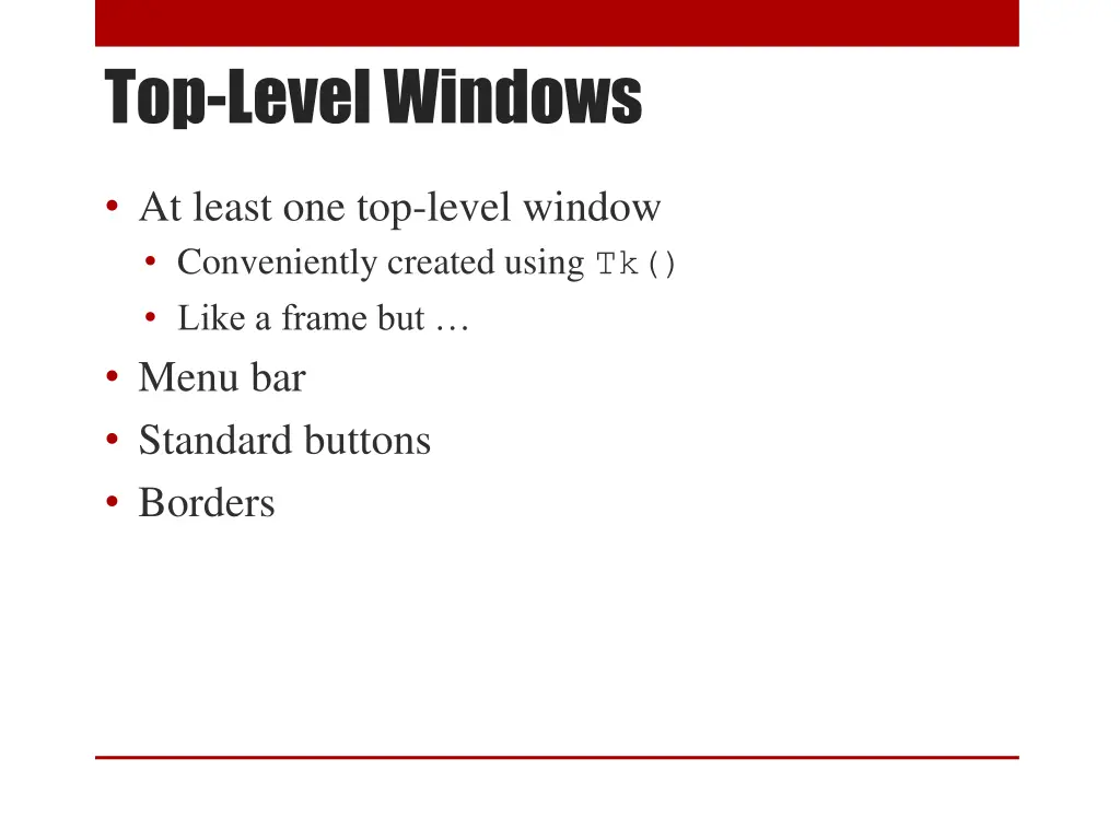 top level windows