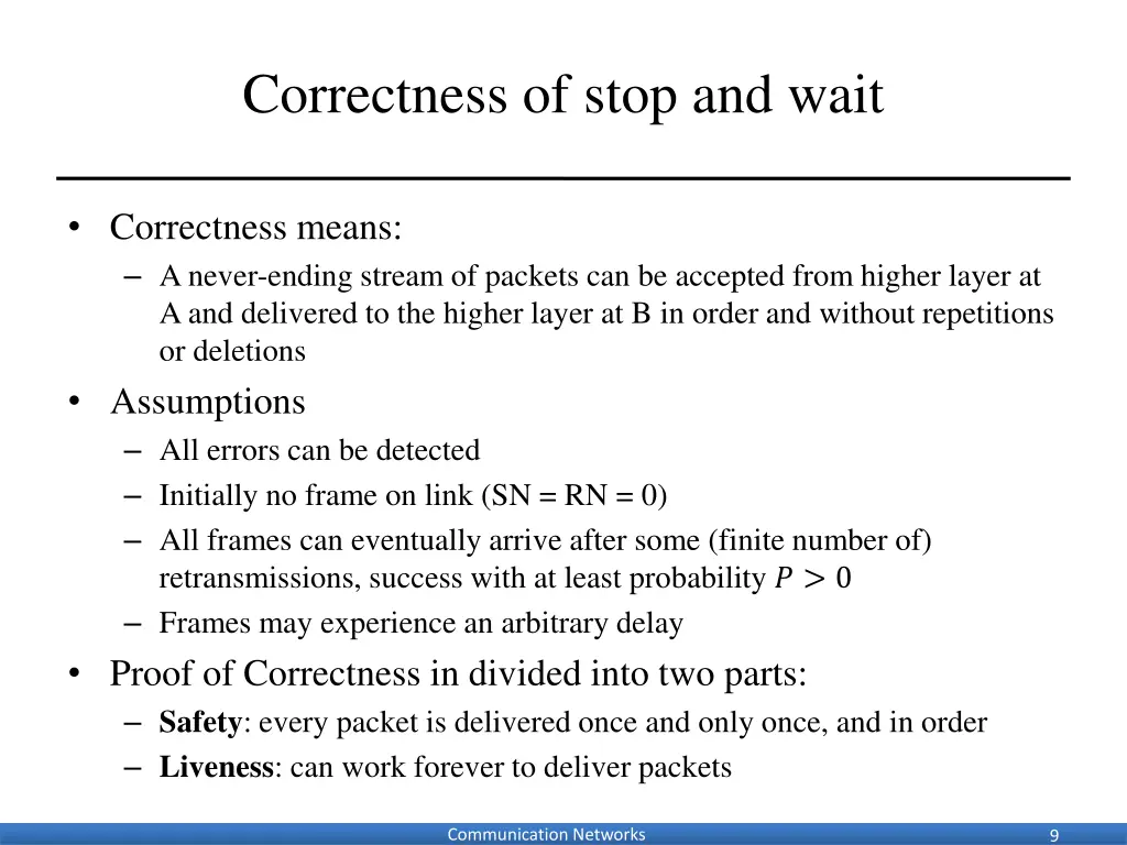 correctness of stop and wait