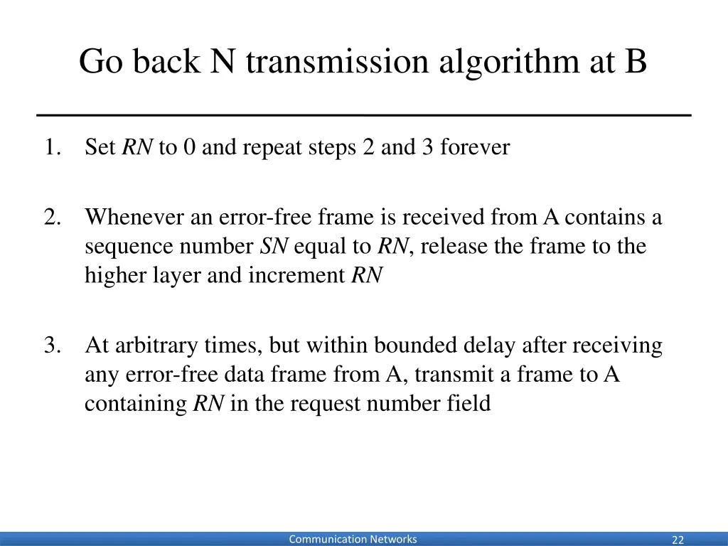 go back n transmission algorithm at b