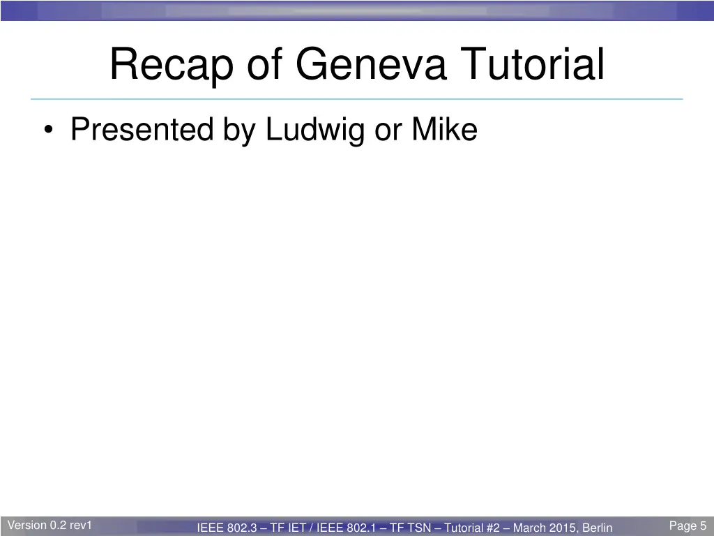 recap of geneva tutorial