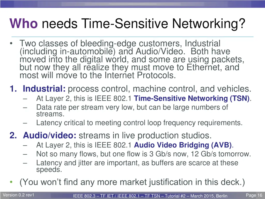 who needs time sensitive networking