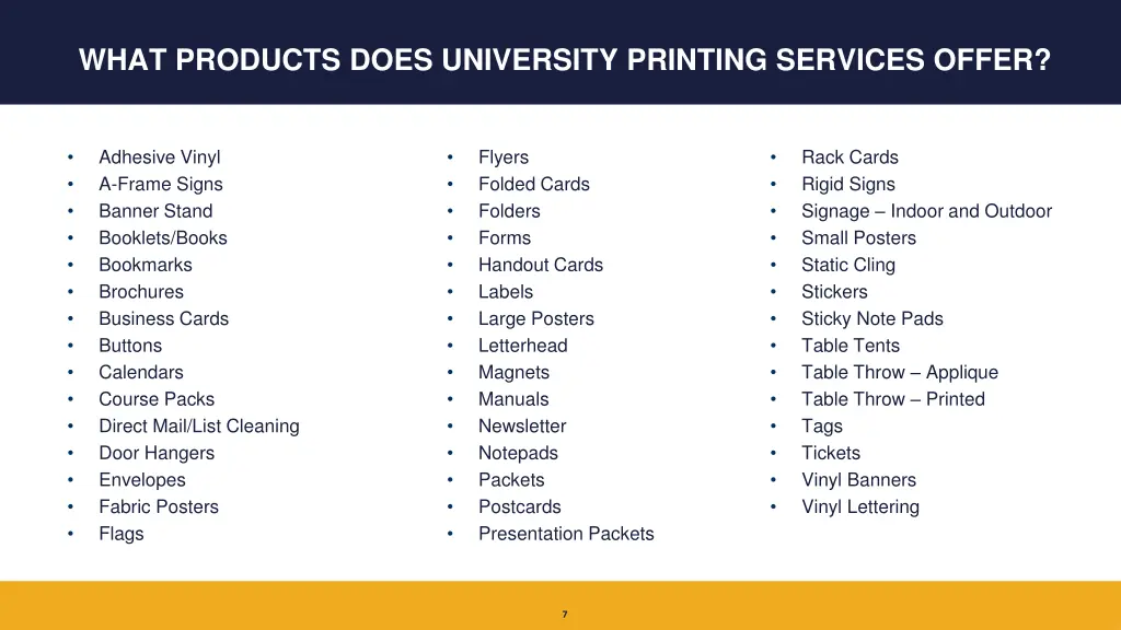 what products does university printing services