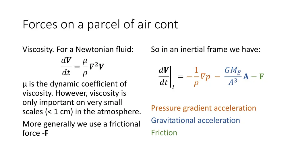 forces on a parcel of air cont