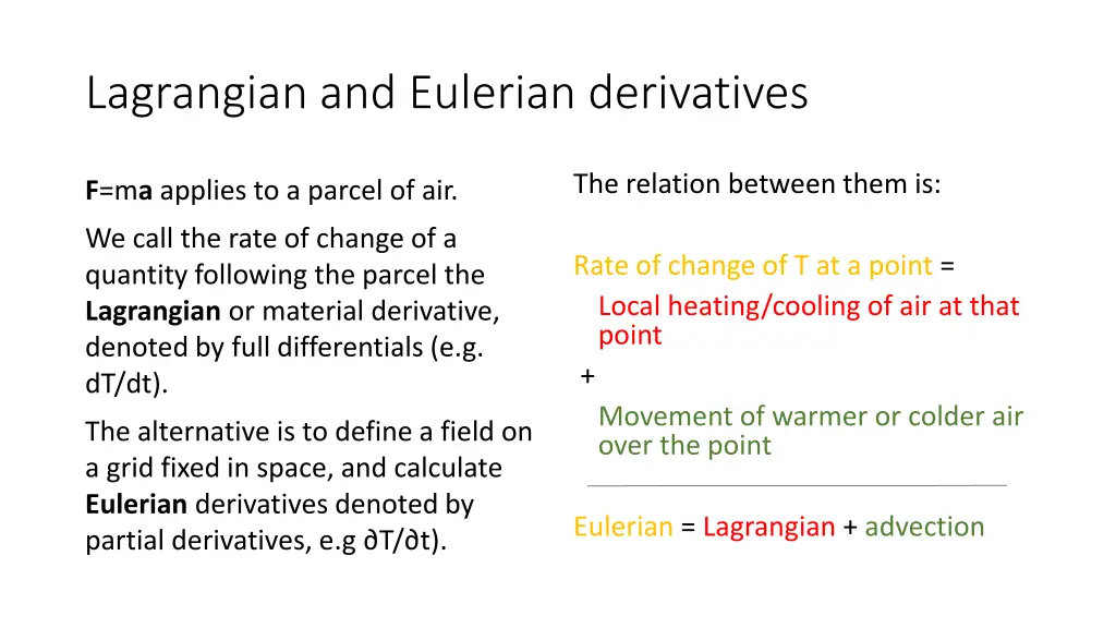 lagrangian and eulerian derivatives