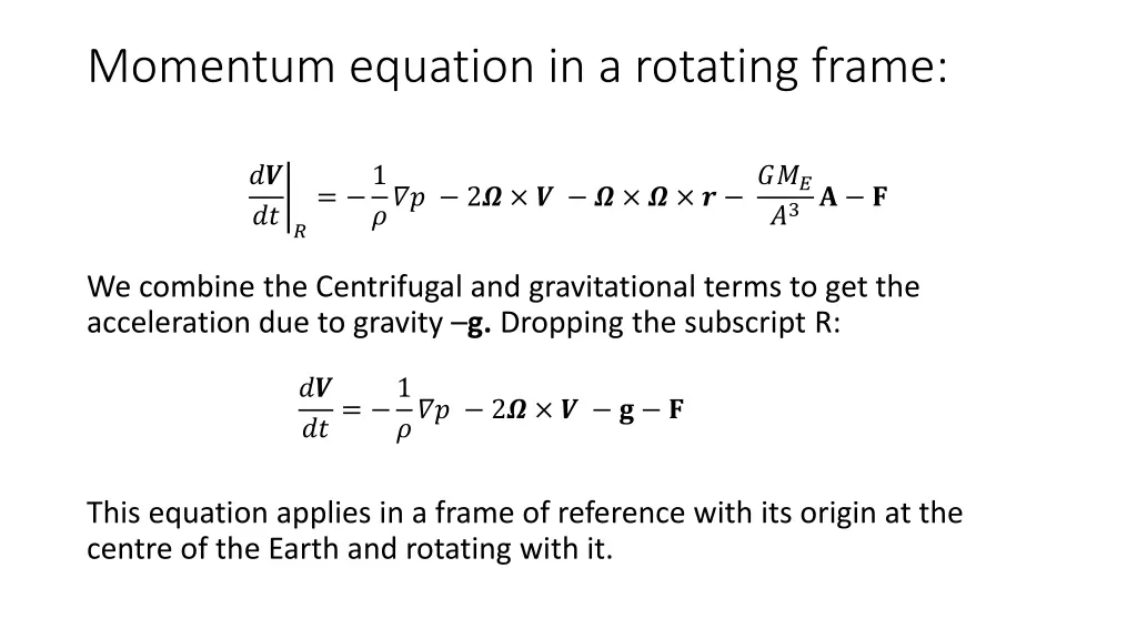 momentum equation in a rotating frame