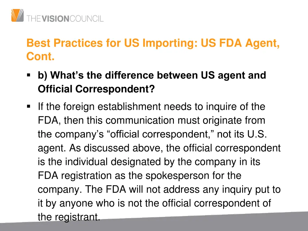 best practices for us importing us fda agent cont