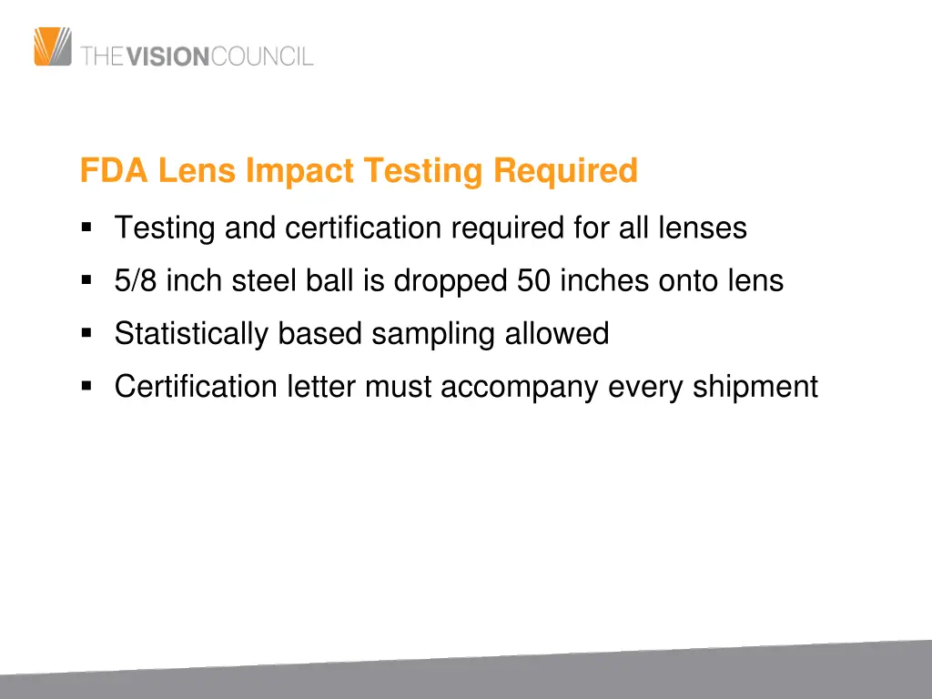 fda lens impact testing required