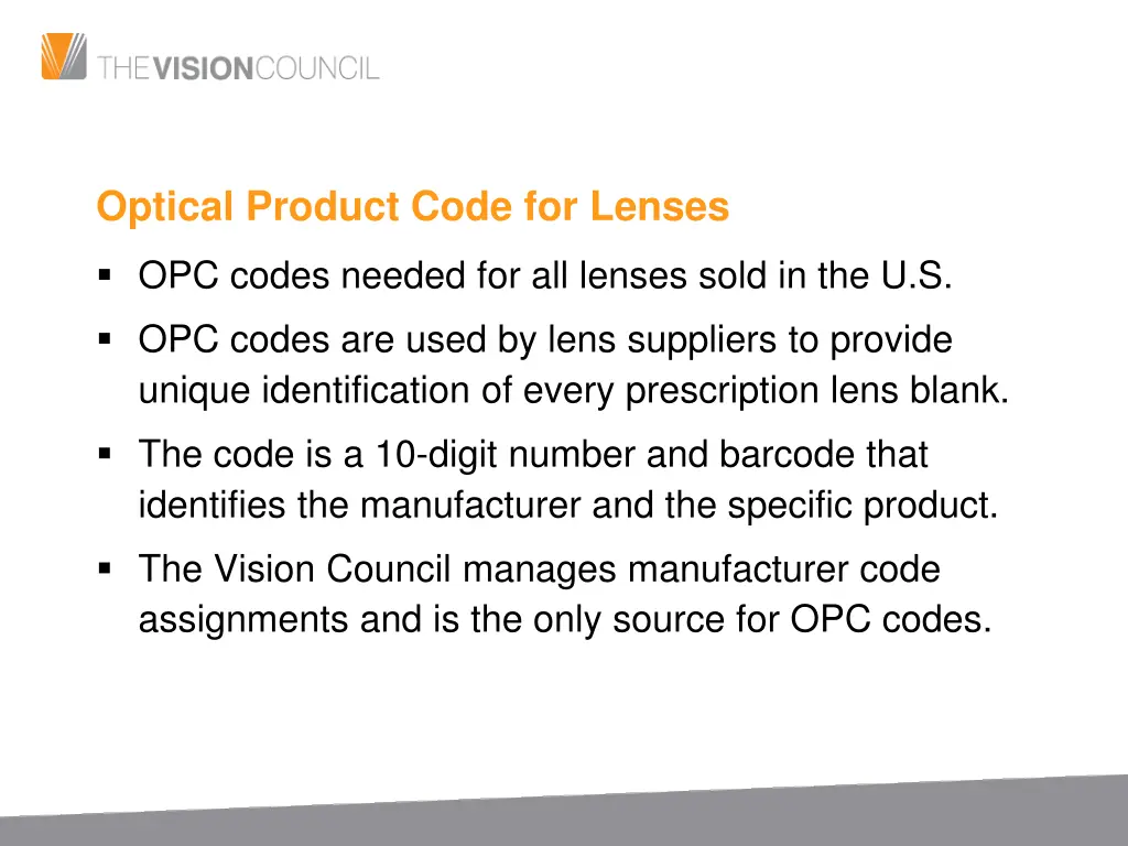 optical product code for lenses