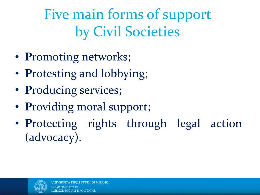 five main forms of support by civil societies