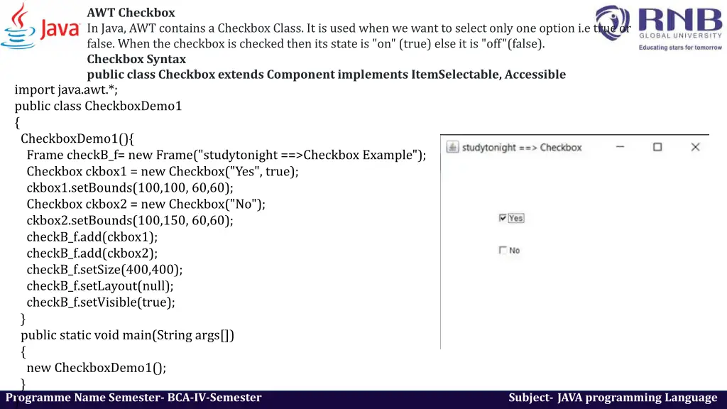 awt checkbox in java awt contains a checkbox