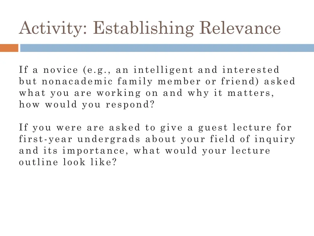 activity establishing relevance