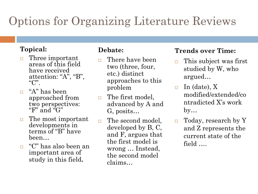 options for organizing literature reviews