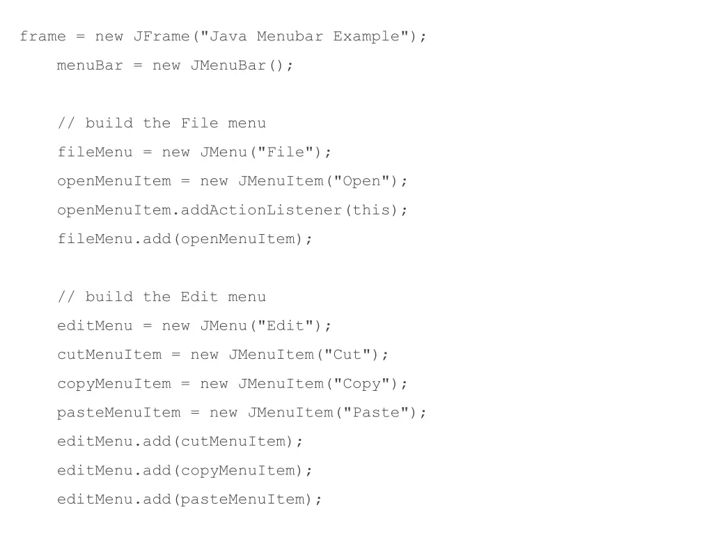 frame new jframe java menubar example