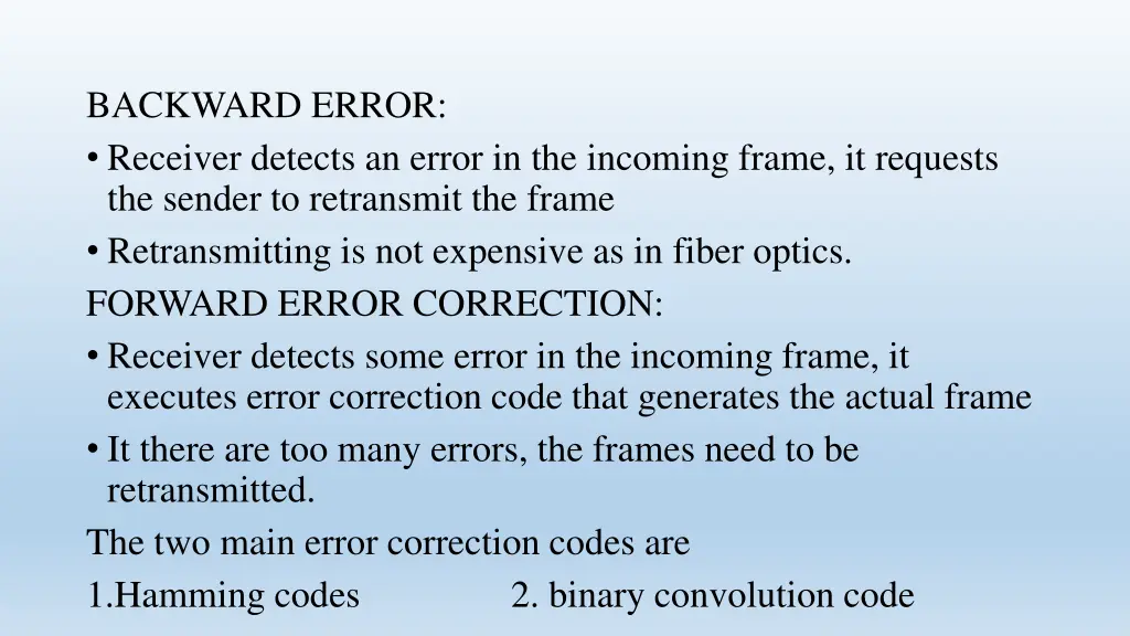 backward error receiver detects an error