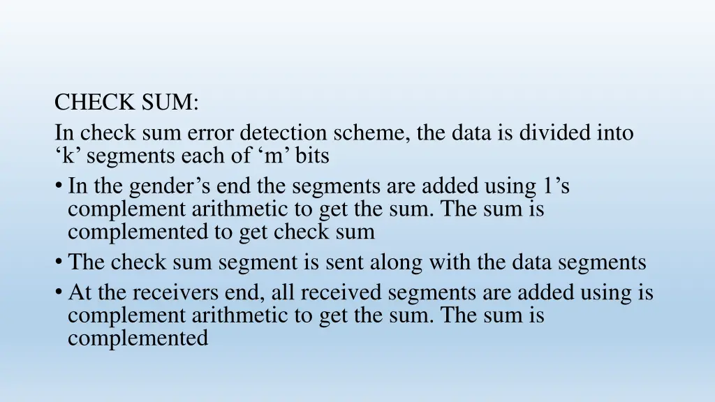 check sum in check sum error detection scheme